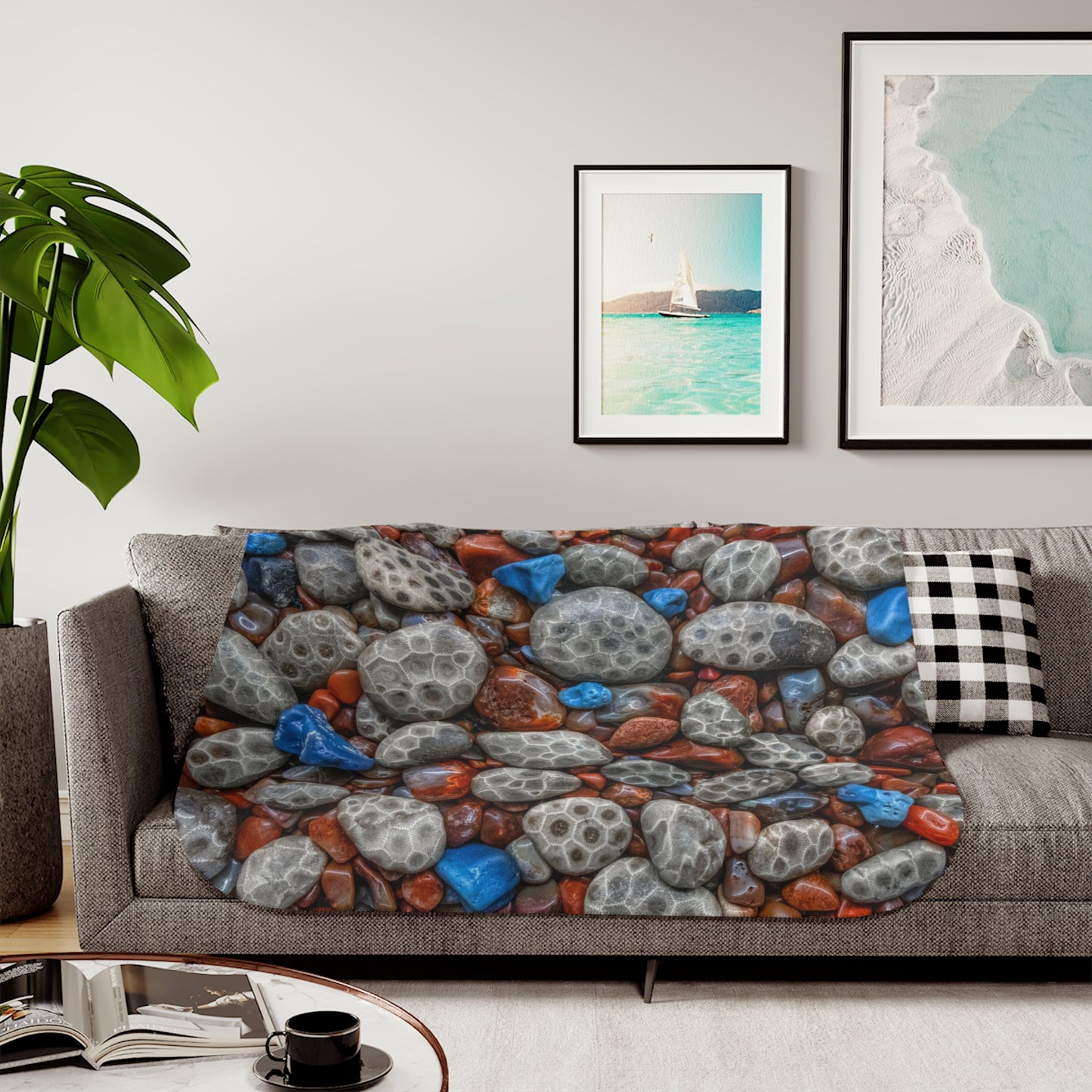 Petoskey Agate Leland Blue Sherpa Blanket