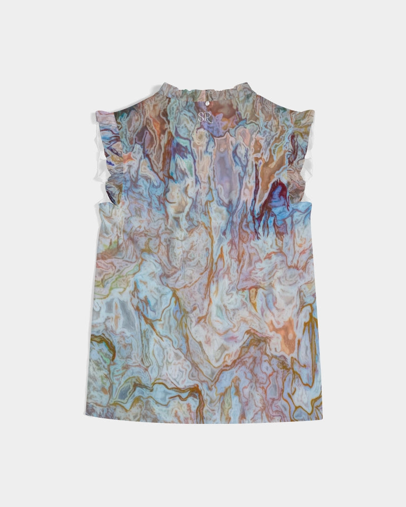 Moroccan Puzzle Agate Ruffle Sleeve Top