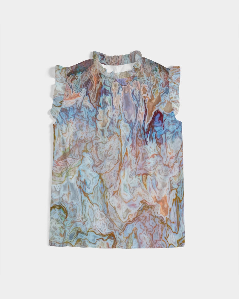 Moroccan Puzzle Agate Ruffle Sleeve Top